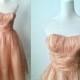 Vintage 1950s Pink Chiffon Strapless Gown, Prom Dress, Wedding Dress, Small