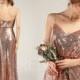 Party Dress Rose Gold Sequin Dress A-line Prom Dress Spaghetti Strap Maxi Dress Low Back Bridesmaid Dress Ruched V Neck Evening Dress(HQ582)