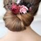 Maroon flower comb Pink floral headpiece Wedding hair comb Burgundy flower accessories Bridesmaids hair piece wedding