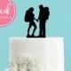 Hiking Couple Backpacking Bride and Groom Mountain Wedding Acrylic Wedding Cake Topper