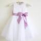White Flower Girl Dress Lace Lilac Baby Girls Dress Tulle White Flower Girl Dress With Lilac Sash/Bows Sleeveless