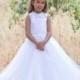 White flower girl dress Birthday Tutu Princess Dress Lace wedding girls Kids party dress First Communion Baptism Baby Toddler