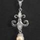Fleur-De-Lis Necklace, Fleur De Lis Pendant with Swarovski Ivory Pearl, Silver Fleur-De-Lis Wedding Necklace, Fleur De Lis Pearl Jewelry