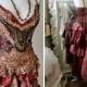 Bohemian wedding dress dusty red and sand, bridal gown for faries, rustic, recycled lace, Raw Rags