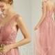 Dusty Pink Tulle Bridesmaid Dress Lace Wedding Dress V Neck Sleeveless Maxi Dress Long Party Dress Illusion Back A-line Prom Dress(LS532)