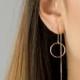 Circle Threader Earrings, Long Dangle Earrings, Dainty Everyday Earring, Gold Threader Earrings, Sterling Silver, by LEILAJewelryshop, E202