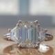 GIA 2 3/4 Carat Estate Engagement Ring, Estate Diamond Ring, Platinum Engagement Ring, Emerald Cut Engagement Ring, 3 Stone Engagement Ring