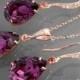 Amethyst Rose Gold Jewelry Set Purple Crystal Earrings&Necklace Set Swarovski Amethyst Rhinestone Jewelry Set Wedding Bridesmaids Jewelry