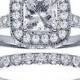 2.42 CT TW Pave Set Diamond Encrusted Princess Cut Engagement Ring Bridal Set In 14k White Gold - Size 12.  List Price: $10,797.00  Savings:… 