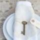Add Vintage Key To Lace Trim Napkin Table Top Decor Place Settings At Wedding Reception Or Shower.  For Ideas And Goods Shop At … 