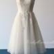 Lovely Tea Length Tulle Lace Wedding Dress, Short Wedding Dress, Destination Wedding Dress With Keyhole Back
