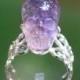 Amethyst Carved Skull Ring, Gemstone, Sterling Silver 