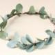 Rustic eucalyptus crown, Eucalyptus bridal wreath, Artificial eucalyptus crown, Simple bridal hair, Boho bridal crown, Green blue leaf crown