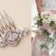 Bridal Hair Pins, Small Bridal Comb Art Deco, Crystal Headpiece Wedding Hair Accessories flower leaf cubic zirconia hair piece Rose Gold MIA