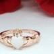 Rose Gold Claddagh Ring Irish Promise Ring Heart White Opal Round Simulated Diamond Solid 925 STerling Silver