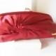 Vintage Red Taffeta Evening Bag, Red Clutch Bag with Short Handle EB-0280