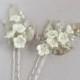 Bridal hair pins for Bride, Wedding silver hair piece Crystal flower hair pin Bridal headpiece