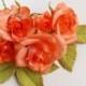 Floral hair piece peach rose hair pin, Flower hairpiece Real touch flowers Wedding hair vine Bridal head pieces