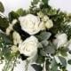 White Bridal Bouquet, Greenery Bride Bouquet, Silk Flower Bridal Bouquet, White Rose Bouquet, Boho Bridal Bouquet,Spring Cascading Bouquet