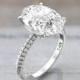 Custom Celebrity Oval Ring White Sapphire Engagement Ring 14K White Gold  7 carat 14x10mm & 2 Sided Shank Diamonds
