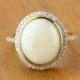 White Opal & Diamond Engagement Ring 14K Gold SKU: R1864B002-8x6