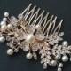 Rose Gold Bridal Hair Comb, Wedding Crystal Pearl Hair Comb, Bridal Hair Piece, Rose Gold Headpiece, Floral Hair Jewelry Pink Gold Hair Comb