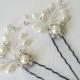 Bridal Hair Pins, Set of 2 Pearl Crystal Hair Pins, Floral Hair Pieces, White Pearl Headpiece, Wedding Hair Jewelry, Pearl Silver Hair Pins