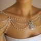 Wedding shoulder necklace,Art deco shoulder jewelry,Pearl shoulder necklace,Rhinestone crystal shoulder jewelry,Bridal shoulder necklace