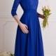Cobalt blue bridesmaid dress long. Floral lace formal gown with sleeves. Modest evening dress plus size.Blue mother of the groom dress
