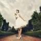 Tea Length Ivory Wedding Dress Wedding Gown Dress Vintage 50s 60s Sheer Lace Wedding Dress Rockabilly Pinup Tulle Full-Skirt