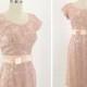 50s Pink & Purple Lace Party Dress / 1950s Vintage Lace Hourglass Wiggle Dress / Medium / Size 6 - 8