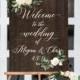 Wedding Welcome Sign Personalized Names Floral Design on Wooden Style Calligraphy Wedding Style Artwork Sign Large in Size (Item - WWF340)