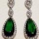Emerald Crystal Bridal Earrings, Green Chandelier Earrings, Emerald Bridal CZ Earrings, Green Teardrop Wedding Earrings