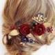 burgundy and navy hair piece, navy wedding hair accessories, burgundy and gold wedding hair clips, navy hair accessories, burgundy hair pins