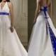 Discount Court Train Ivory And Royal Blue A Line Wedding Dresses Halter Neck Open Back Lace Up Custom Made Embroidery Wedding Bridal Gowns Simple Wedding Dress Black And White Wedding Dresses From Hjklp88, $115.33