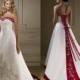 Discount Red And White Satin Embroidery Wedding Dresses 2019 Retro Strapless A Line Lace Up Court Train Country Bridal Gowns Vestidos Plus Size Bride Dresses Dress For Wedding From Hjklp88, $115.33