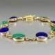 Classic beautiful bracelet combining Lapis Lazuli and Malachite in 18K gold - gift idea - blue and green with solid gold - AAA Grade stone