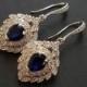 Navy Blue Silver Bridal Earrings, Wedding Cubic Zirconia Earrings, Navy Blue Sapphire Earrings, Sapphire Dangle Earrings Bridal Blue Jewelry