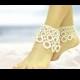 White lace beach wedding barefoot sandals, circle bangle, oriental wedding anklet, summer wedding nude shoes, boho sandal, cuff