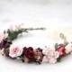 Blush Burgundy Flower Crown Wedding, Rustic Floral Crown Bride, Burgundy Flower Wreath
