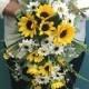 Sunflower & Daisy Silk Cascading Bridal Bouquet-Sunflower Bridal Bouquet-Silk White Daisy-Yellow Sunflowers-Sunflower Wedding-Daisy Wedding