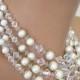 Bridal Pearls, Vintage Pearl Choker, Pearl Bib, Aurora Borealis, Wedding Jewelry, Pearl Collar, 1950s Jewelry, 4 Strand Pearls, Satin Pearls