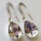 Swarovski Vitrail Light Crystal Earrings, Wedding Teardrop Earrings, Light Rainbow Earrings, Light Purple Silver Earrings, Bridal Jewelry
