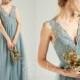 Dusty Blue Tulle Bridesmaid Dress Wedding Dress V Neck Sleeveless Maxi Dress Long Party Dress Illusion Lace Back A-line Prom Dress(HS731)