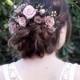 Half crown "Lara" with natural preserved flowers, romantic accessory for bridal bun, half crown of roses and foliage, Blush bridal headpiece