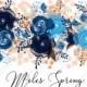 Baby shower invitation royal navy blue rose peony indigo watercolor pdf online editor 5''*7''