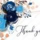 Thank you card royal navy blue rose peony indigo watercolor pdf custom online editor 5.6*4.25''