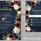Rustic Navy Floral Fall Wedding Invitation,Burgundy,Blush,Navy Blue,Roses,Barn Wood,Gold Print,Shimmery,Printed Invitation,Wedding Set