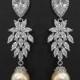 Wedding Pearl Chandelier Earrings, Cluster Bridal Earrings, Swarovski Ivory Pear Earrings, Leaf Crystal Earrings, Cubic Zirconia Jewelry