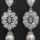 Bridal Chandelier Earrings, Wedding Swarovski White Pearl Cubic Zirconia Earrings, Statement Earrings, Pearl Crystal Earrings, Vintage Style